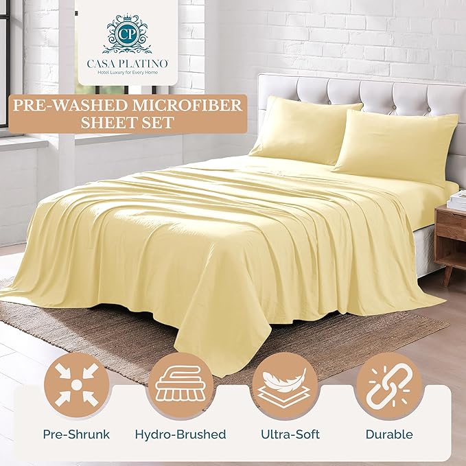Casa Platino Twin Size Bed Set Pre-Washed, Ultra Soft & Breathable Sheets Twin, 3 Piece Set, Brushed Microfiber Bedding, Deep Pocket, Fits up to 15 inch Mattress– Twin, Vanilla