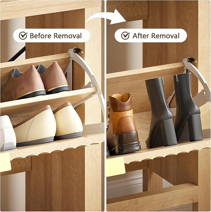 Shoe Cabinet Storage for Entryway, Fluted Shoe Cabinet with 3 Flip Drawers, Hidden Shoe Rack Tall Freestanding Shoe Organizer with Legs for Hallway, Oak