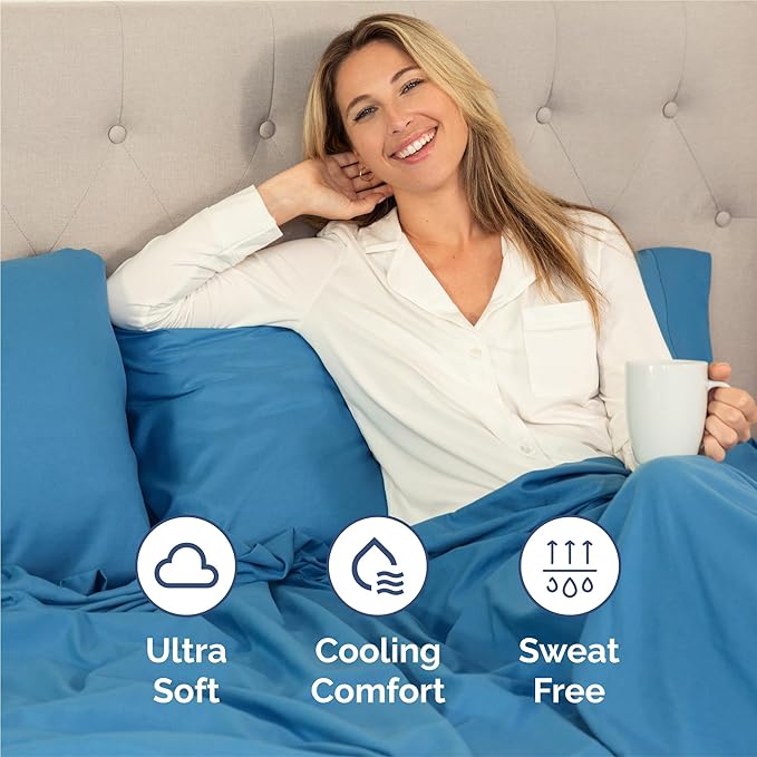 Cal King 6 Piece Sheet Set - Cooling & Breathable - Hotel Luxury Bedding, Includes Fitted Sheet for Women, Men, Kids and Teens - 1 Flat, 1 Fitted Sheet, 4 Pillowcases with Deep Pockets - Denim Blue
