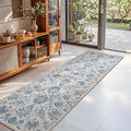 jinchan Torino Runner Rugs 2x6, Vintage-Inspired Floral Design Machine Washable Non-Slip Ultra-Thin Low-Pile Rubber Backing Runner Rug for Kitchen Hallway Laundry Room Entryway Dark Blue