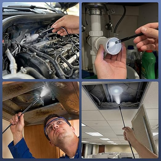 Borescope Camera with Light,16.4FT Semi Rigid Snake, 1920P HD Borescope Camera with 8 Adjustable LED, Borescope for iPhone IP67 Waterproof Automotive Engine Plumbing HVAC Inspection 8 mm (Dual-Lens)