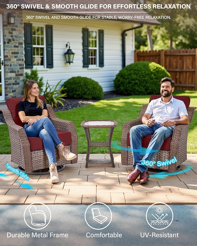 Belord High Back Wicker Outdoor Furniture - 8-Piece Patio Conversation Set with Swivel Rocker Glider Patio Chairs Set of 2 and Rattan Couch, Coffee Table and Ottoman for Lawn Backyard Porch Garden