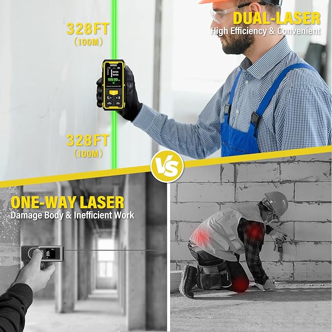 IKOVWUK Dual Laser Measuring Tool, 393FT/120M Bilateral Laser Distance Meter 6 Unit Switching, Rechargeable Digital Laser Measure with Backlit LCD Display, Angle Sensor, Multiple Measure Mode