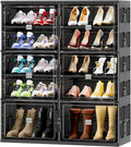 JEKO&JEKO 5 Tiers Foldable Boot Storage Shoe Rack Cabinet for Closet Entryway, Large Collapsible Shoe Organizer with Magnetic Doors (Black)