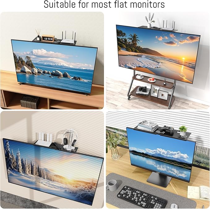 Adjustable Steel TV Top Shelf, Floating TV Stand, Universal Monitor Shelf for Soundbar, Game Console, Cable Box, Router Shelves and Home Accessories (No Storage Boxes, 1PCS)