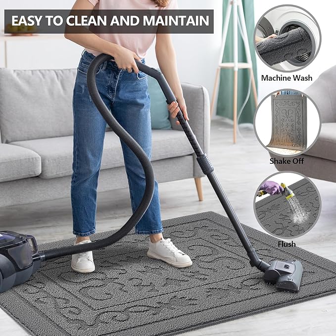 FONEYI Indoor Door Mat, Front Back Door Mat 20" x 32" Non-Slip Rubber Backing Door Rug, Machine Washable Entry Rug, Low Profile Absorbent Dirt Trapper Doormat Inside Floor Mats for Entryway, Grey