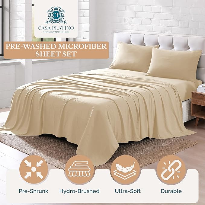 Casa Platino California King Sheets Pre-Washed Ultra Soft & Breathable Cooling Sheets California King Size Bed Set, 100% Brushed Microfiber Sheet Set, California King Sheet Set Deep Pockets - Linen