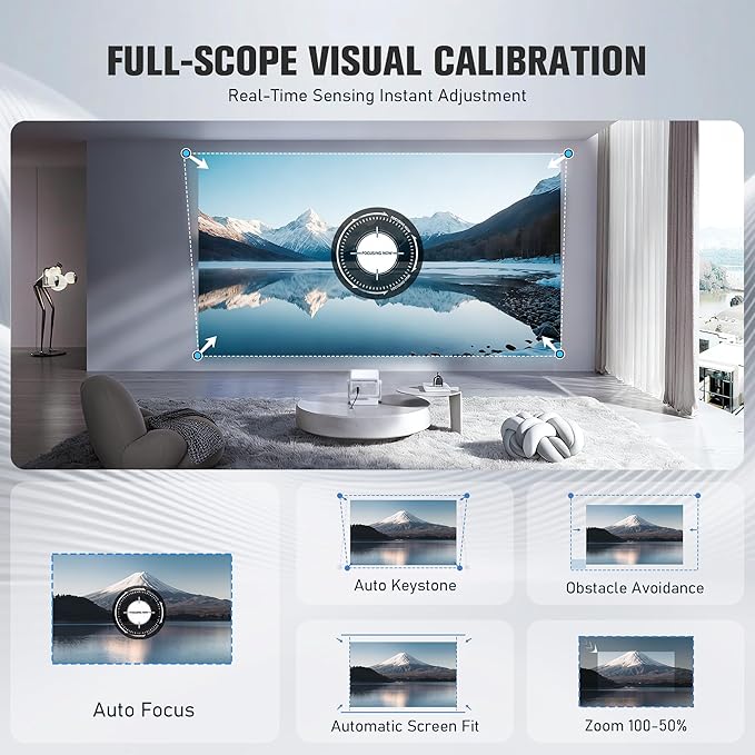 【Officially-Licensed APP & 1800 ANSI】Smart Mini Projector with WiFi and Bluetooth 4K Support, VOPLLS Auto Focus/ Keystone Outdoor Portable Movie Phone Video Proyector for Bedroom/Home/Wall/Celling