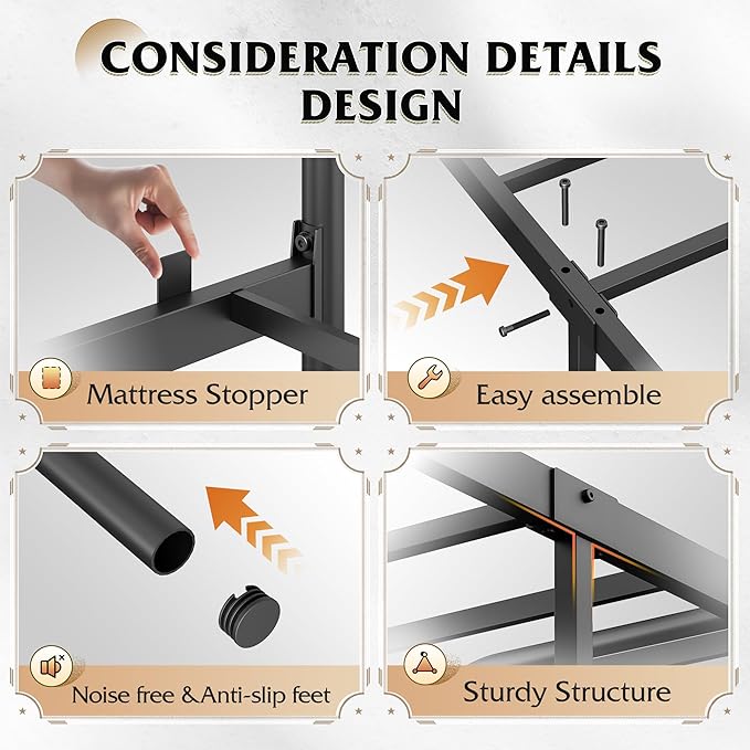 WLIVE Metal Platform Bed Frame, Queen Bed Frame with Headboard, Bed Frames with LED Lights and Charging Station, 1500LBS Mattress Foundation, Under Bed Storage, No Box Spring Needed, Black