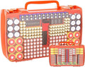 Aptbyte Battery Organizer Storage Holder Box Case with Tester- 269 Batteries Double-Sided Variety Pack, Holds AA AAA 4A C D Cell 9V 3V Lithium LR44 CR2 CR123 CR1632 18650 Button- Orange (Box Only)