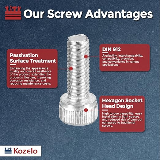 Kozelo 30pcs Socket Head Cap Screws - [M5-0.8 x 14mm] 304 Stainless Steel Allen Socket Drive for Electrical Motor 3D Printing Fan Engine Replacement Use, Silver