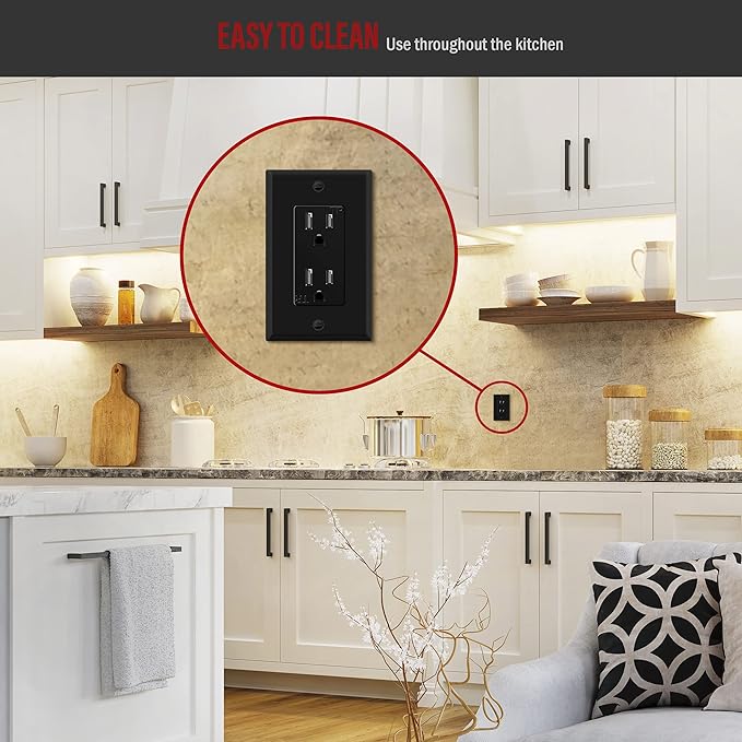 ENERLITES Decorator Switch Metal Wall Plate, Outlet Cover, Corrosion Resistant, Standard Size 1-Gang 4.50" x 2.76", Powder Coated Stamped Steel, 7731-BM, Black Matte