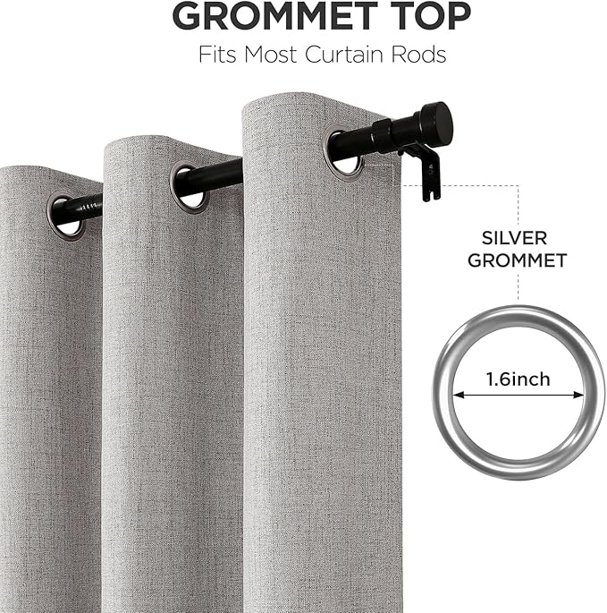 Joydeco Blackout Curtains 72 Inches Long 2 Panels Burg, Room Darkening Curtains for Bedroom, 100% Black Out Textured Thermal Drapes Privacy Protection 2 Panels Set(W52 x L72 Inch, Greyish White)
