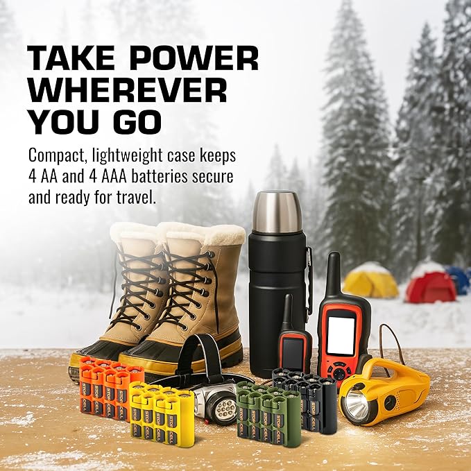 Storacell AA + AAA Combo Battery Storage Caddy and Dispenser, Yellow, Holds 4 AA + 4 AAA Batteries (Not Included), Durable & Compact Design, The Original Battery Caddy, Made in The USA