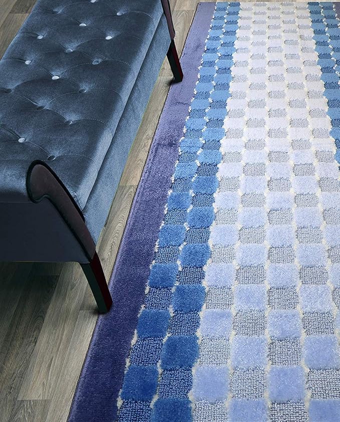 Custom Length Hallway Runner Rug,Slip Resistant,Checkered Blue, 26 Inch X 35 feet, Sold and Priced Per Foot