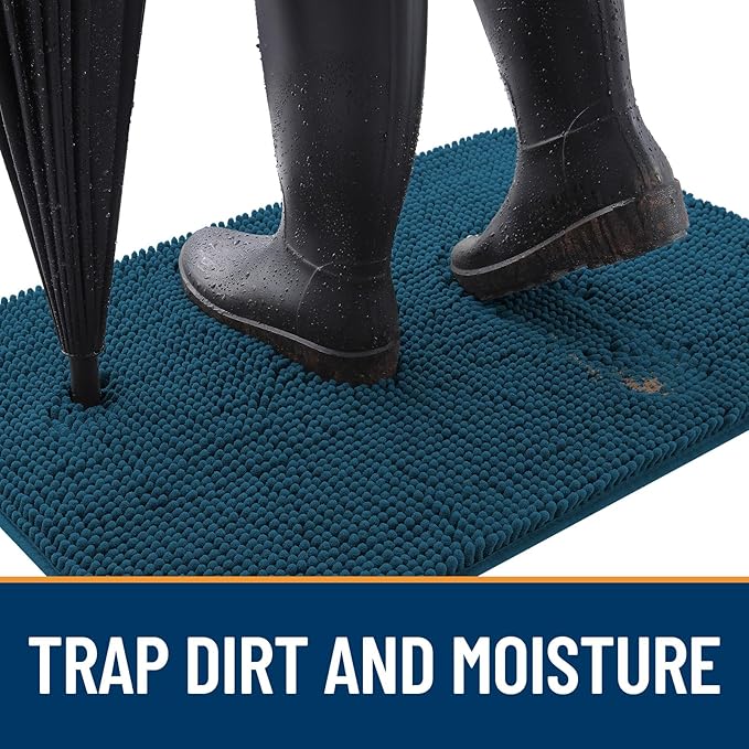OLANLY Dog Door Mat for Muddy Paws 59x32, Absorbs Moisture and Dirt, Absorbent Non-Slip Washable Doormat, Quick Dry Chenille Mud Mat, Entry Indoor Entryway Carpet for Inside Floor, Atlantic Blue