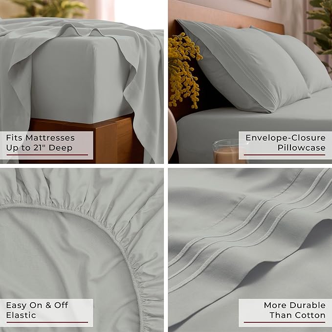 Mellanni California King Sheet Set - 6-Piece Iconic Collection Bedding, (Including 4 Pillowcases), 21-Inch Extra Deep Pocket, Easy Care, Ultra Soft, Cooling Sheets, Brushed Microfiber - Spa Mint