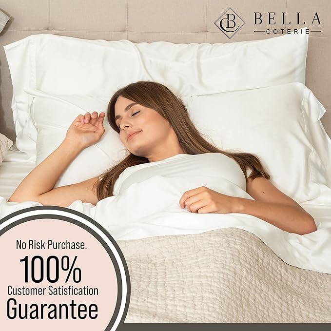 Bella Coterie 6 Piece Luxury Bamboo Viscose California King Size Sheet Set | 100% Organically Grown | Cooling for Hot Sleepers | 18" Deep Pocket | Soft & Hypoallergenic | 4 Pillowcases [White]