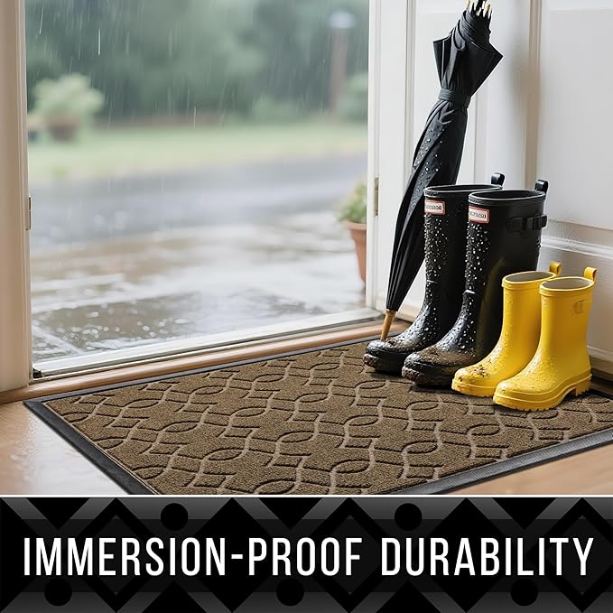 Yimobra Large Door Mat 36x24, All-Season Waterproof Doormat Outdoor Entrance, Heavy Duty Non-Slip Outside Door Mat for Garage Patio Proch Entryway Indoor, Easy Clean, Brown