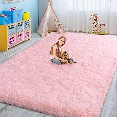 8x10 Area Rugs for Living Room, Large Pink Fluffy Rugs for Bedroom Girls Kids Room Dorm Home Decor, Soft Fuzzy Shaggy Shag Carpet Rug