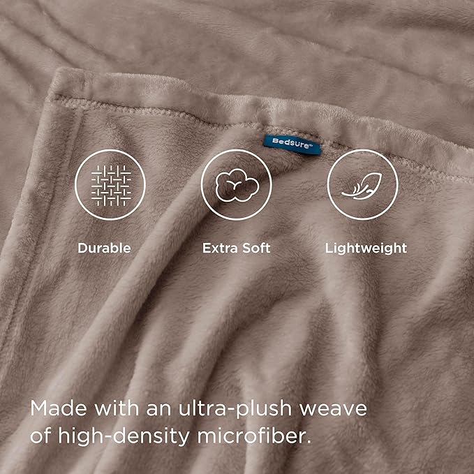 Bedsure GentleSoft Fleece Blankets Twin Size Mocha Brown - 300GSM Lightweight Plush Fuzzy Cozy Soft Blanket for Bed, Sofa, Couch, Travel, Camping, 60x80 inches