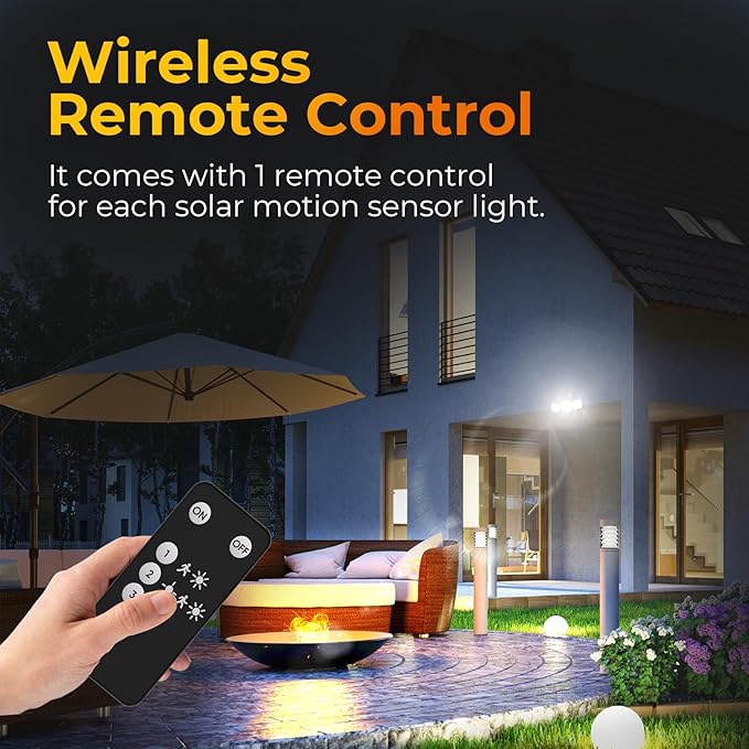 ESLIGHTION Solar Motion Sensor Outdoor Lights, 3 Modes LED Security Flood Light with Remote Control, IP65 Waterproof Solar Powered Outside Wall Light for Garden Patio Garage Yard (White, 2 Pack)