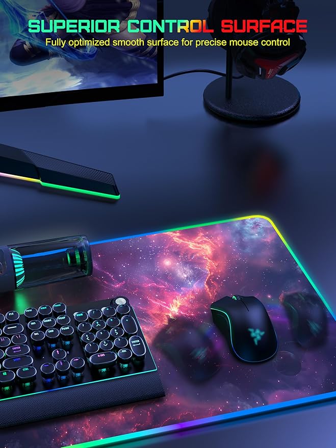 TopMade Wireless Charging Mouse Pad, RGB Gaming Mousepad Home Office Desk Pad, 31.5” x 15.8” Large Desk Mat, Waterproof Keyboard Pad, Galaxy Nebula (Includes 20W PD Power Adapter & 6.56ft Woven Cable)