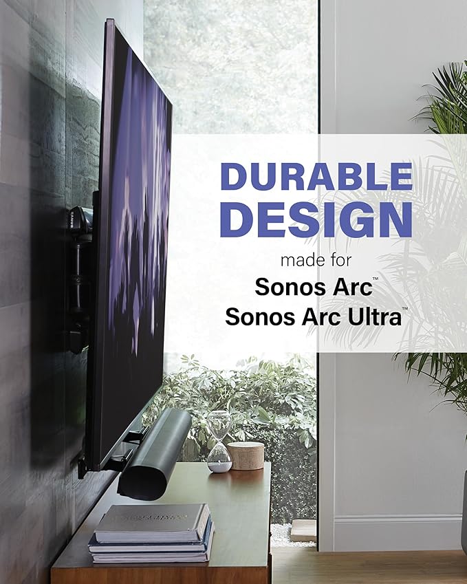 SANUS Extendable Soundbar Wall Mount for Sonos Arc & Sonos Arc Ultra Soundbar – 5” Depth Adjustment Optimized for Dolby Atmos - Black Speaker Mount