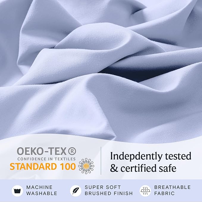 LuxClub 3 PC Twin XL Sheet Set, Deep Pockets Wrinkle Free Cooling Bed Sheets Hotel Bedding for Women, Men, Kids & Teens, Includes 1 Fitted Sheet, 1 Flat Sheet and 1 Pillowcase-Silky Soft Sky Blue