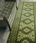 Custom Length Hallway Runner Rug,Slip Resistant,Southwestern Green, 26 Inch X 27 feet, Sold and Priced Per Foot