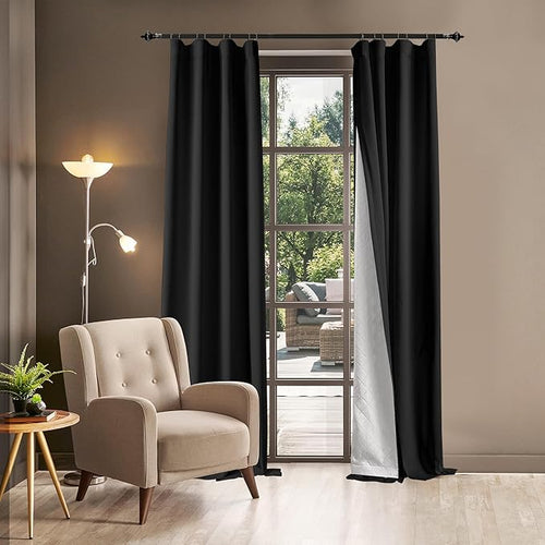 3-in-1 100% Blackout Curtains 120 Inches Long, Thermal Insulation, Soundproof Back Tab Drapes for Bedroom Living Room Sliding Glass Door, with Pin Hooks, Black 50x120 Inch 1 Panel