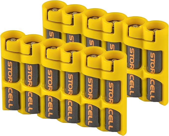Storacell Slimline AAA-6 Battery Storage Caddy and Dispenser (Pack of 2), Yellow, Holds 6 AAA Batteries, (Not Included), Durable & Compact Design, The Original Battery Caddy, Made in The USA