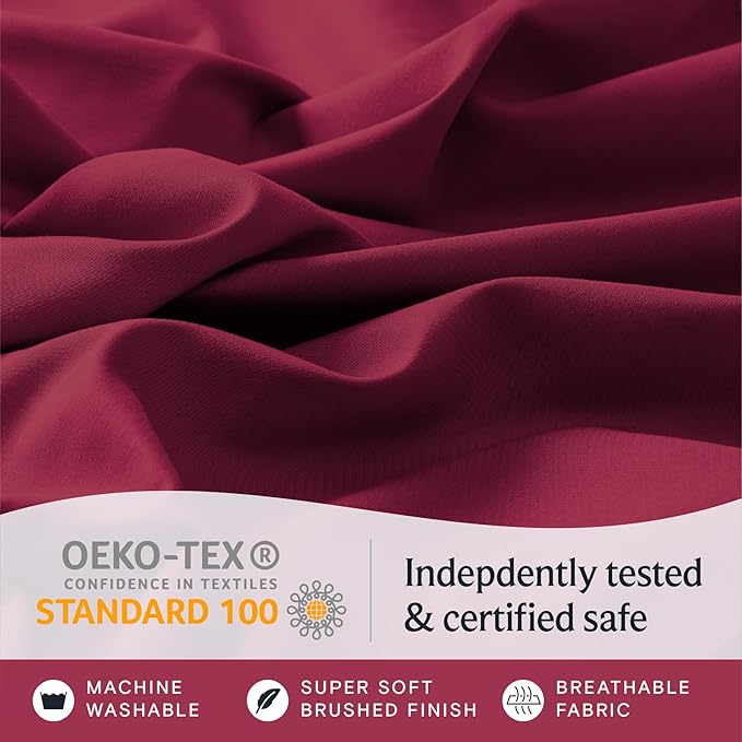 LuxClub 4 PC California King Sheet Set, Deep Pockets Wrinkle Free Cooling Bed Sheets Hotel Bedding for Women, Men, Includes 1 Fitted Sheet, 1 Flat Sheet and 2 Pillowcases-Burgundy