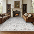 jinchan Lima 9x12 Machine Washable Area Rugs for Living Room - Vintage Floral Stain Resistant Low Pile Ultra-Thin Non Slip Accent Rug for Bedroom Kitchen Dining Room Home Office (9x12ft, Taupe)