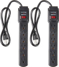 Amazon Basics Surge Protector Power Strip, 6-Outlet with 200J Protection, 2ft Extension Cord, Rectangle, Black (2 Pack)