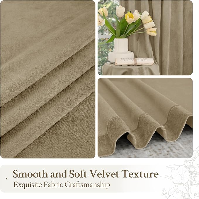 LAMIT Dark Taupe Velvet Curtains 84 Inch for Living Room, Thick Blackout Thermal Insulated Panels Room Darkening Country Decor Back Tab and Rod Pocket Drapes for Bedroom, 2 Panels, 52 x 84 Inch