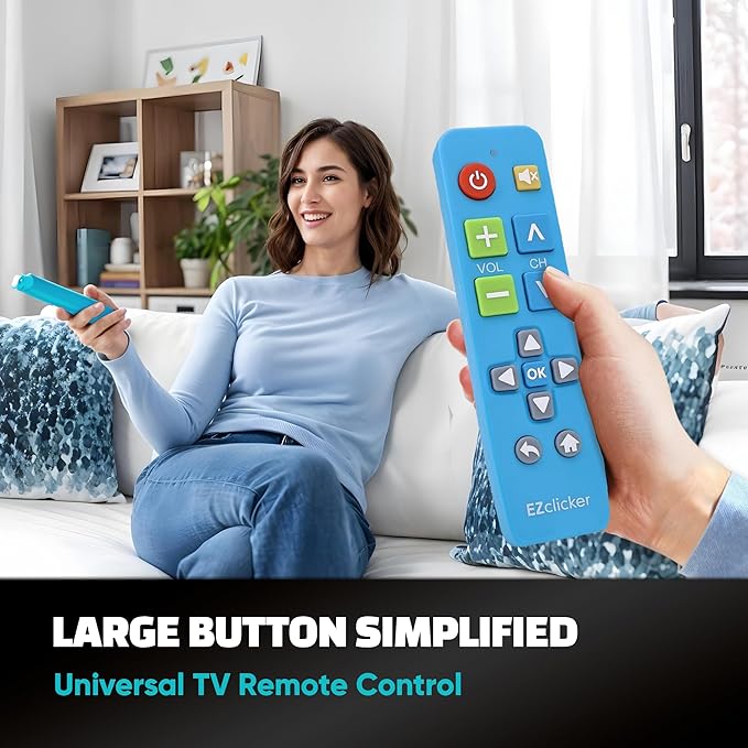 EZclicker Plus Big Button Universal TV Remote (Blue) Simple Easy to Use, Works with Major TV Brands (2xAAA Batteries Not Included)