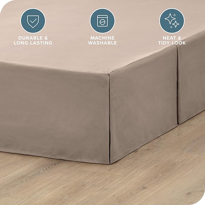 Bare Home Twin XL Bed Skirt - 15-Inch Tailored Drop Easy Fit - Bed Skirt for Twin Extra Long Beds - Center & Corner Pleats (Twin XL, Taupe)