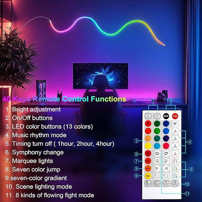maylit 360 Degree Luminous Reticulate Weave Rope Lights, 25ft Addressable ICRGB LED Strip Lights, Music Sync, DIY Design, USB Powered Flexible LED Lights for Gaming Room Living Bedroom Wall Decor