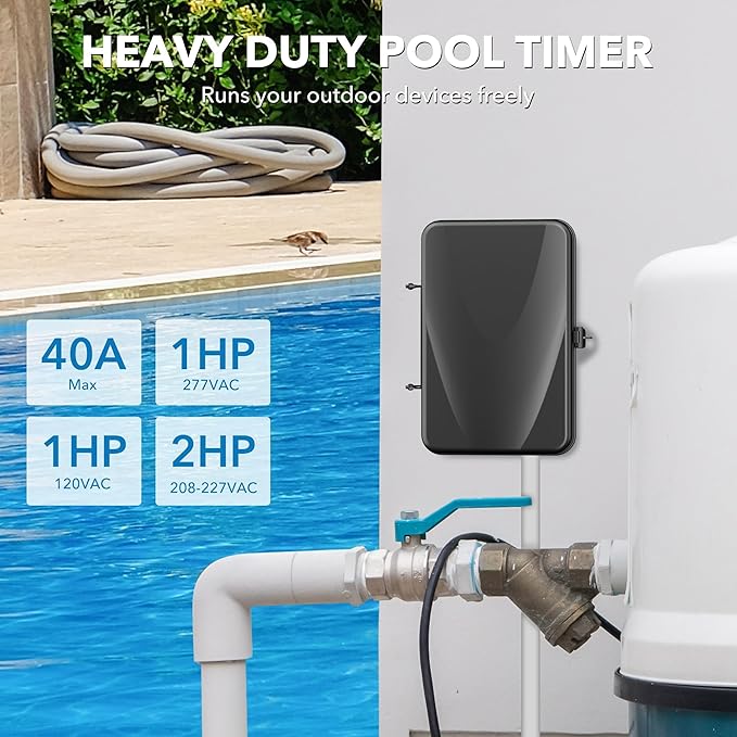 BN-LINK Pool Timer, Outdoor Mechanical Timer Switch for Water Heater, Pool Pump, Metal Casing, Heavy Duty 40A 120-277 VAC 2HP