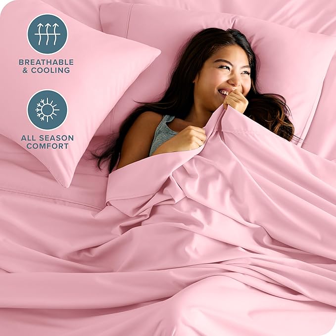 Bare Home Hotel Luxury Twin Sheet Set, Extra Soft - 4 Piece Set - Deep Pockets - Easy Fit - Cooling & Breathable - Wrinkle, Fade, Stain Resistant - Includes 2 Pillowcases (Twin, Light Pink)