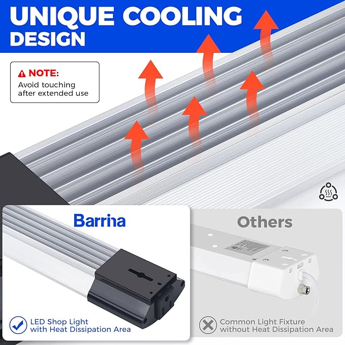 Barrina BS84 LED Shop Lights for Workshop 4FT, 84W, 10000LM, 5000K Utility Shop Lights, Pull Chain ON/Off, Hanging or Flush Mount, ETL, 6 Packs