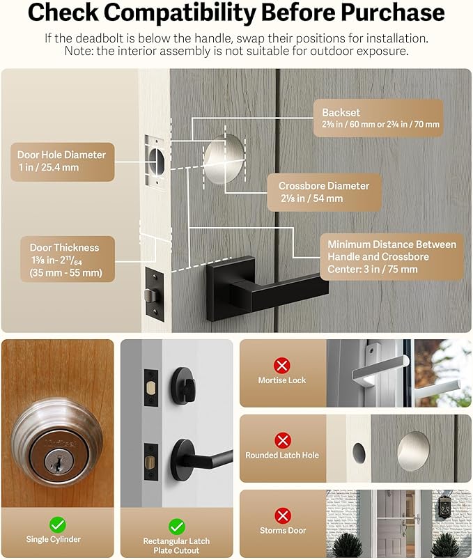 Lockin Veno Pro Smart Deadbolt Lock with Dual Swappable Batteries for 6-Month Extended Power, Palm Vein & Fingerprint Keyless Entry, Built-in Wi-Fi, Doorbell, App Remote Control, IP65 Waterproof