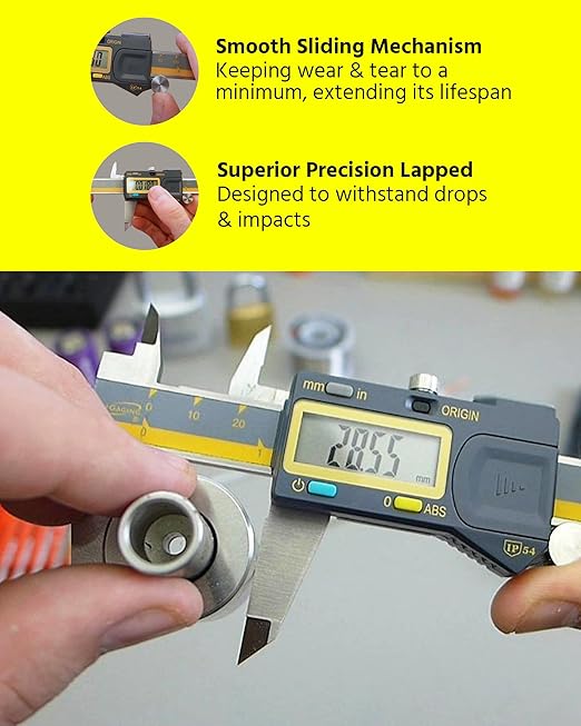 iGAGING Absolute Origin 0-6" Double Cut Depth Digital Caliper, IP54 Electronic, SPC/USB Output Port, Inch, Metric, Fraction Modes, Case, Manual, & Battery
