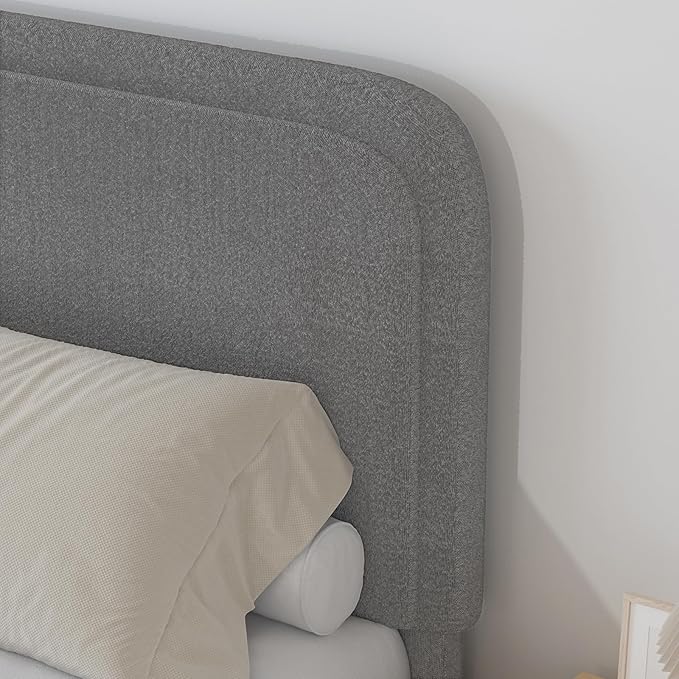 BarnFurin Twin Size Bed Frame, Boucle Upholstered Platform Bed with Headboard, Modern Style, Soft Rounded Corners, No Box Spring Required, Easy Assembly, Light Grey