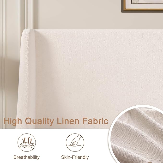 VECELO Queen Bed Frame with Upholstered Wingback Headboard, Heavy-Duty Platform Bedframe with Charging Station, Wooden Slats, No Box Spring Needed, Beige