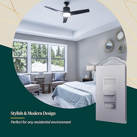 TOPGREENER Kalide Light Switch and 3-Speed Ceiling Fan Control Combo, in Wall Light and Fan Combination Switch, Single Pole, 2.5A, 720W, Neutral Wire Not Required, TGSFS3-SV, Silver
