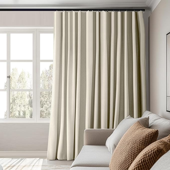 Room Divider Curtains Total Blackout Privacy Curtain Panel Room Thermal Insulated Noise Reduction Curtains for Bedroom Window Living Room Ceiling Track Curtain W 8.3 ft × H 8 ft Beige