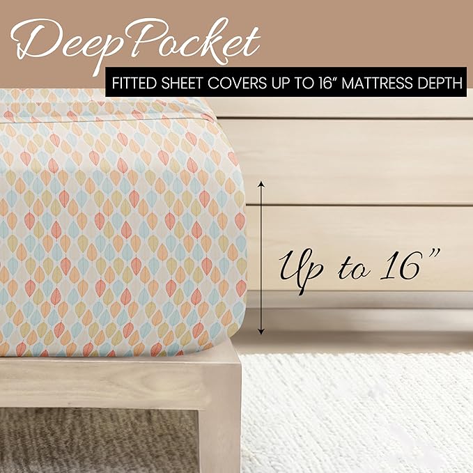 Linen Market Patterned Microfiber King Sheet Set 4 Piece – Oeko-TEX Certified Ultra Soft & Wrinkle-Free - 16" Deep Pocket Sheets - Easy Care King Size - Fall Foliage Yellow