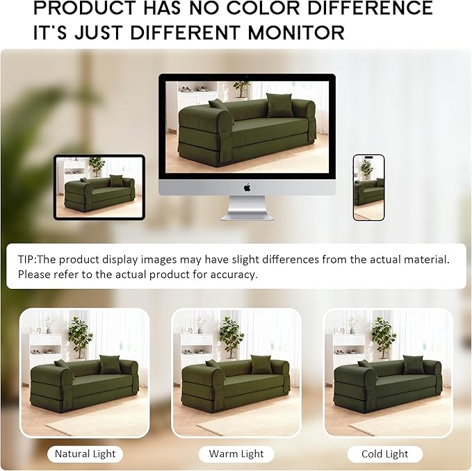 78.5" Convertible Sleeper Sofa Bed, Faux Leather Deep Seat Folding Floor Sofa with Pullout Bed & 2 Pillows, No Assembly Modern Boneless Couch Compression Sofa in Box for Living Room, Office, Green